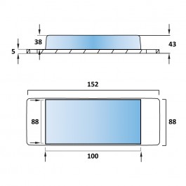 Aluminium Tipper Pad Coated 152L x 88W x 43H Technical Drawing