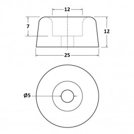 Cylindrical Bumper 25D x 12H  Technical Drawing