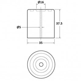Cylindrical Bumper 35D x 37H  Technical Drawing