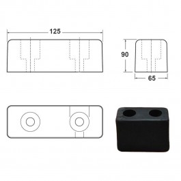 Rectangular Buffer 125L x 65W x 90H  Technical Drawing