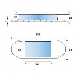 Steel Oval Tipper Pad Coated 153L x 62W x 40H Technical Drawing