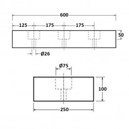 Trapezium Dock Bumper 3 Fixings NRSBR 600L x 250W x 100H Technical Drawing